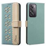 For Realme 12 Pro 5G / 12 Pro+ 5G Splicing Color Hollow Flower Pattern RFID Leather Phone Case(Green)