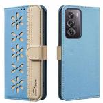 For Realme 12 Pro 5G / 12 Pro+ 5G Splicing Color Hollow Flower Pattern RFID Leather Phone Case(Baby Blue)