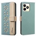 For Realme C53 Splicing Color Hollow Flower Pattern RFID Leather Phone Case(Green)