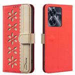 For Realme C55 Splicing Color Hollow Flower Pattern RFID Leather Phone Case(Red)