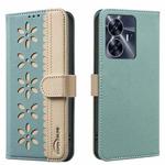 For Realme C55 Splicing Color Hollow Flower Pattern RFID Leather Phone Case(Green)