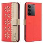 For Realme C75 4G Splicing Color Hollow Flower Pattern RFID Leather Phone Case(Red)