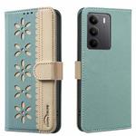 For Realme C75 4G Splicing Color Hollow Flower Pattern RFID Leather Phone Case(Green)