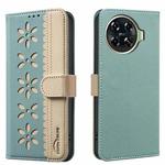 For Tecno Spark 20 Pro+ Splicing Color Hollow Flower Pattern RFID Leather Phone Case(Green)
