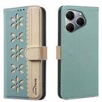 For Tecno Spark 20 Pro Splicing Color Hollow Flower Pattern RFID Leather Phone Case(Green)