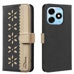 For Tecno Spark 20 Splicing Color Hollow Flower Pattern RFID Leather Phone Case(Black)