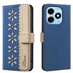 For Tecno Spark 20 Splicing Color Hollow Flower Pattern RFID Leather Phone Case(Dark Blue)