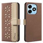 For Tecno Spark 20 Splicing Color Hollow Flower Pattern RFID Leather Phone Case(Brown)