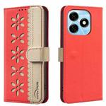 For Tecno Spark 20 Splicing Color Hollow Flower Pattern RFID Leather Phone Case(Red)