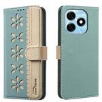 For Tecno Spark 20 Splicing Color Hollow Flower Pattern RFID Leather Phone Case(Green)