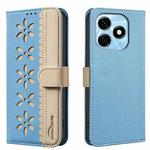 For Tecno Spark 20 Splicing Color Hollow Flower Pattern RFID Leather Phone Case(Baby Blue)