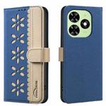 For Tecno Spark GO 2024 / 20C / Pop 8 Splicing Color Hollow Flower Pattern RFID Leather Phone Case(Dark Blue)
