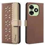 For Tecno Spark GO 2024 / 20C / Pop 8 Splicing Color Hollow Flower Pattern RFID Leather Phone Case(Brown)