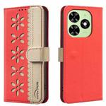 For Tecno Spark GO 2024 / 20C / Pop 8 Splicing Color Hollow Flower Pattern RFID Leather Phone Case(Red)