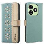 For Tecno Spark GO 2024 / 20C / Pop 8 Splicing Color Hollow Flower Pattern RFID Leather Phone Case(Green)