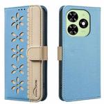 For Tecno Spark GO 2024 / 20C / Pop 8 Splicing Color Hollow Flower Pattern RFID Leather Phone Case(Baby Blue)