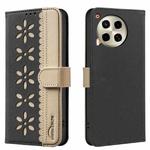 For Tecno Camon 30 4G / 30 5G Splicing Color Hollow Flower Pattern RFID Leather Phone Case(Black)
