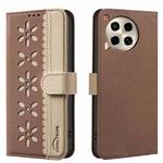 For Tecno Camon 30 4G / 30 5G Splicing Color Hollow Flower Pattern RFID Leather Phone Case(Brown)