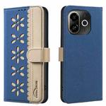 For Tecno Pop 9 5G / Spark 30C 5G Splicing Color Hollow Flower Pattern RFID Leather Phone Case(Dark Blue)