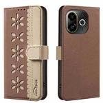 For Tecno Pop 9 5G / Spark 30C 5G Splicing Color Hollow Flower Pattern RFID Leather Phone Case(Brown)