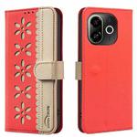 For Tecno Pop 9 5G / Spark 30C 5G Splicing Color Hollow Flower Pattern RFID Leather Phone Case(Red)