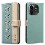 For Tecno Pop 9 5G / Spark 30C 5G Splicing Color Hollow Flower Pattern RFID Leather Phone Case(Green)