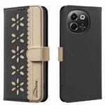 For Tecno Pova 6 Neo 5G / Spark 30 5G Splicing Color Hollow Flower Pattern RFID Leather Phone Case(Black)