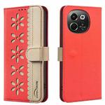 For Tecno Pova 6 Neo 5G / Spark 30 5G Splicing Color Hollow Flower Pattern RFID Leather Phone Case(Red)