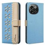 For Tecno Pova 6 Neo 5G / Spark 30 5G Splicing Color Hollow Flower Pattern RFID Leather Phone Case(Baby Blue)