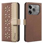 For Tecno Pova 6 / Pova 6 Pro 5G Splicing Color Hollow Flower Pattern RFID Leather Phone Case(Brown)