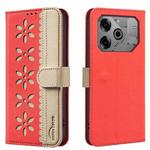 For Tecno Pova 6 / Pova 6 Pro 5G Splicing Color Hollow Flower Pattern RFID Leather Phone Case(Red)