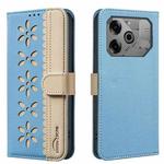For Tecno Pova 6 / Pova 6 Pro 5G Splicing Color Hollow Flower Pattern RFID Leather Phone Case(Baby Blue)