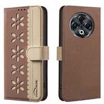 For Tecno Spark 30 4G Splicing Color Hollow Flower Pattern RFID Leather Phone Case(Brown)