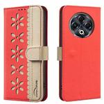 For Tecno Spark 30 4G Splicing Color Hollow Flower Pattern RFID Leather Phone Case(Red)
