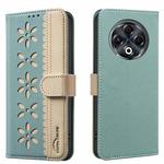 For Tecno Spark 30 4G Splicing Color Hollow Flower Pattern RFID Leather Phone Case(Green)