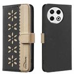 For Tecno Spark 30 Pro 4G Splicing Color Hollow Flower Pattern RFID Leather Phone Case(Black)