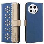For Tecno Spark 30 Pro 4G Splicing Color Hollow Flower Pattern RFID Leather Phone Case(Dark Blue)