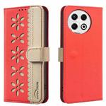 For Tecno Spark 30 Pro 4G Splicing Color Hollow Flower Pattern RFID Leather Phone Case(Red)