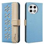 For Tecno Spark 30 Pro 4G Splicing Color Hollow Flower Pattern RFID Leather Phone Case(Baby Blue)