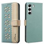 For Tecno Camon 40 Pro 4G Splicing Color Hollow Flower Pattern RFID Leather Phone Case(Green)