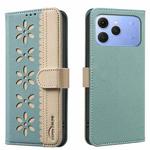 For Tecno Spark 40 4G Splicing Color Hollow Flower Pattern RFID Leather Phone Case(Green)