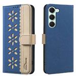 For Tecno Spark 40 Pro 4G Splicing Color Hollow Flower Pattern RFID Leather Phone Case(Dark Blue)