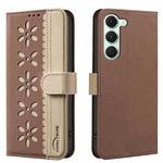 For Tecno Spark 40 Pro 4G Splicing Color Hollow Flower Pattern RFID Leather Phone Case(Brown)