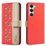 For Tecno Spark 40 Pro 4G Splicing Color Hollow Flower Pattern RFID Leather Phone Case(Red)