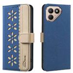 For Tecno Pova 7 Pro 5G Splicing Color Hollow Flower Pattern RFID Leather Phone Case(Dark Blue)