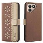 For Tecno Pova 7 Pro 5G Splicing Color Hollow Flower Pattern RFID Leather Phone Case(Brown)