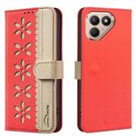 For Tecno Pova 7 Pro 5G Splicing Color Hollow Flower Pattern RFID Leather Phone Case(Red)