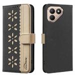 For Tecno Pova 7 Ultra 5G Splicing Color Hollow Flower Pattern RFID Leather Phone Case(Black)