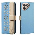 For Tecno Pova 7 Ultra 5G Splicing Color Hollow Flower Pattern RFID Leather Phone Case(Baby Blue)