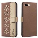 For iPhone 6 Plus / 7 Plus / 8 Plus Splicing Color Hollow Flower Pattern RFID Leather Phone Case(Brown)